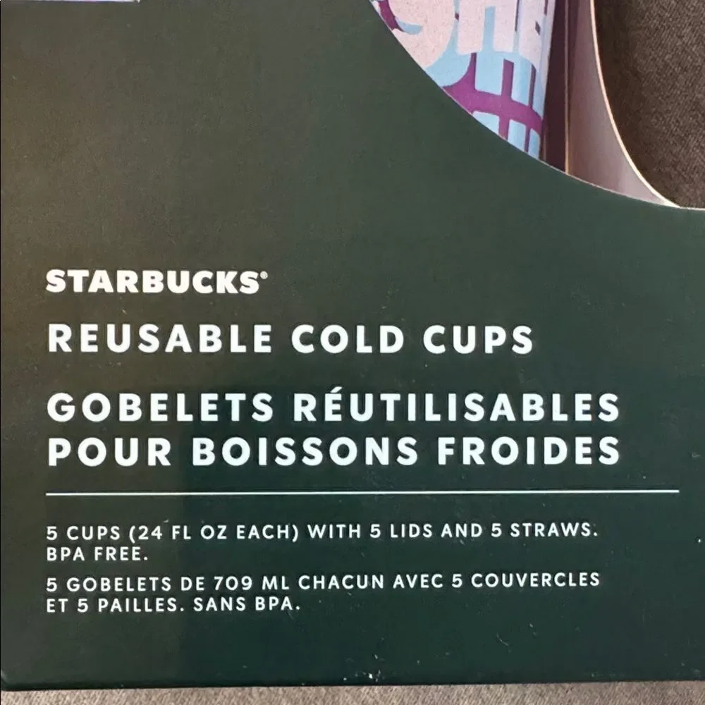 Starbucks 5 Colorful Reusable Cold Cups 24oz with Dome Lids and Straws NEW